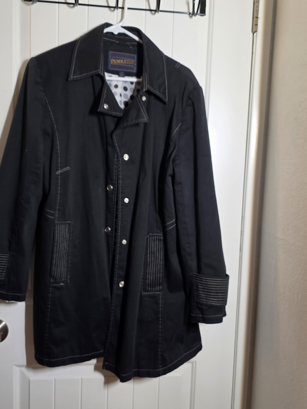 Pendleton Black Button-Front Trench Coat with Contrast Stitching